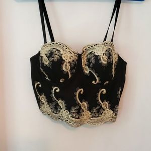Longline black and gold bra